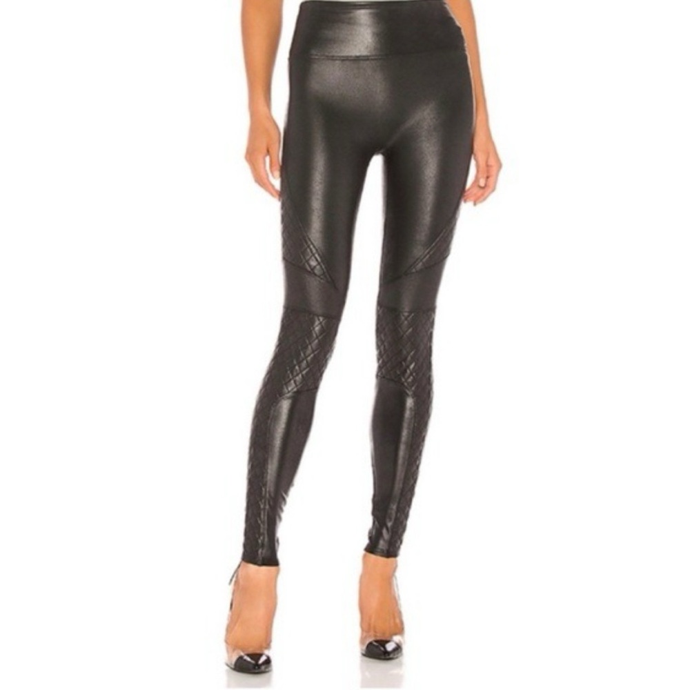 NWOT SPANX black faux leather quilted leggings small $99